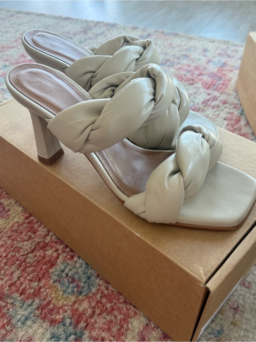 Flattered - Braided Strappy High Heel Mule - Light Beige, sz 38